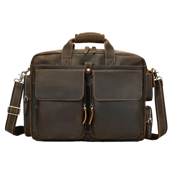 首图 Leather briefcase multi-angle display, front/side/inner views