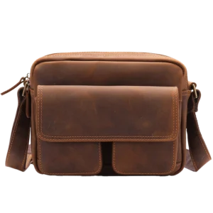 Vintage brown leather laptop briefcase with multiple pockets
