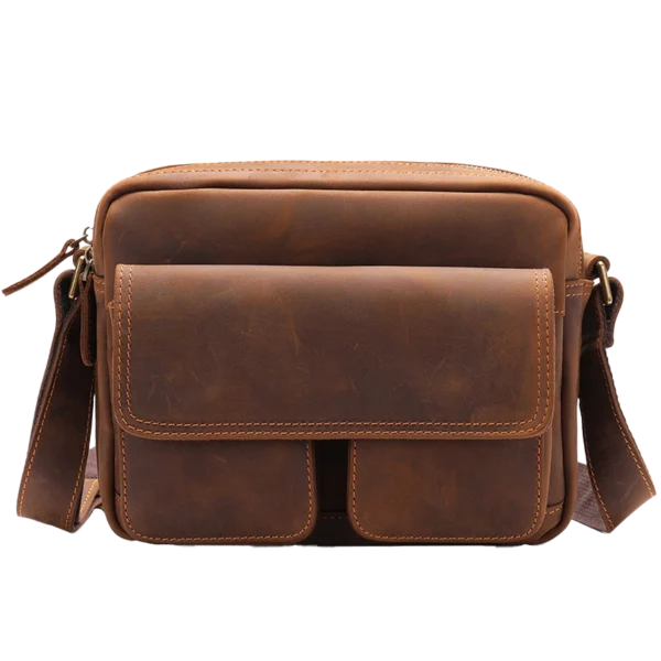 首图 Vintage brown leather laptop briefcase with multiple pockets