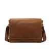 首图 Brown leather messenger bag, plain white background