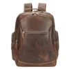 Classic brown leather backpack, minimalist studio shot