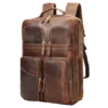 首图 Classic brown leather backpack with multiple pockets, studio shot