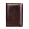 Dark brown leather bifold wallet, simple studio shot