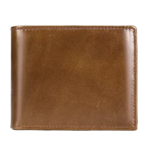 Vintage brown leather bifold wallet, solid studio background