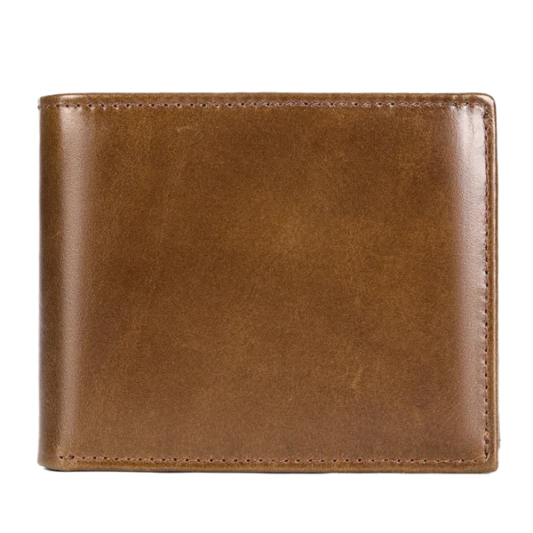 Vintage brown leather bifold wallet, solid studio background