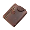 Vintage brown leather zip wallet with snap closure, product shot