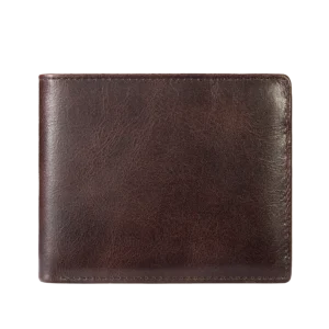 Classic dark brown leather bifold wallet, full grain leather