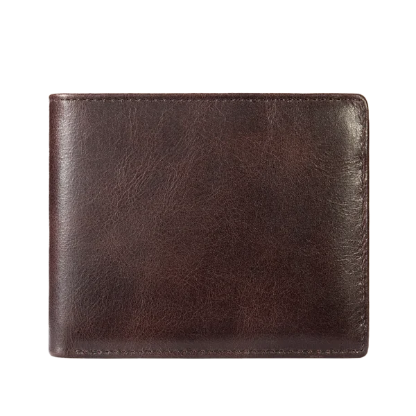 Classic dark brown leather bifold wallet, full grain leather