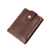 Vintage brown leather wallet with snap closure, plain studio shot
