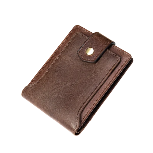 首图 Vintage brown leather wallet with snap closure, plain studio shot
