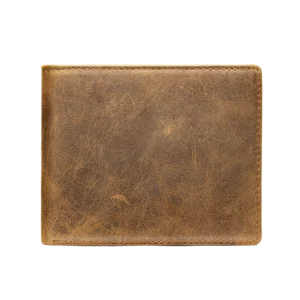 Distressed vintage brown leather bifold wallet, full grain leather