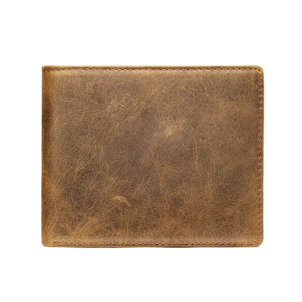 Distressed vintage brown leather bifold wallet, full grain leather
