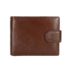 Classic brown leather snap bifold wallet, plain studio background