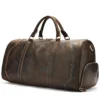 首图白底 Vintage brown leather duffle bag, white background