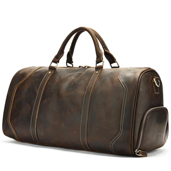 首图白底 Vintage brown leather duffle bag, white background