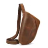 首图白底图 Vintage brown leather sling bag, white background