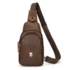 首图白底图 Brown leather crossbody sling bag, plain background