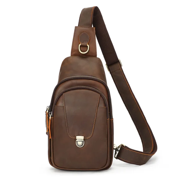 首图白底图 Brown leather crossbody sling bag, plain background