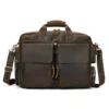 首图白底图 Vintage brown leather briefcase, white background