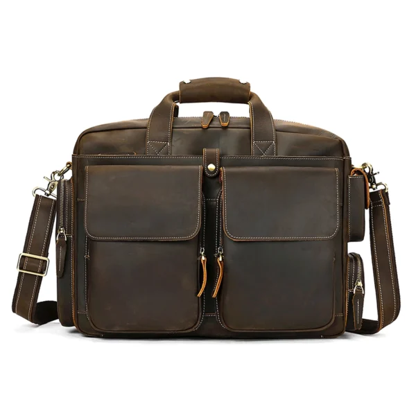 首图白底图 Vintage brown leather briefcase, white background