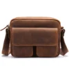 首图白底图 Brown leather laptop briefcase, white background