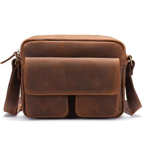 首图白底图 Brown leather laptop briefcase, white background