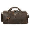 首图白底图 Brown leather duffle bag, white background
