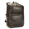首图白底图 Brown leather backpack with distressed texture, product shot