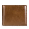 Brown leather bifold wallet, plain white background