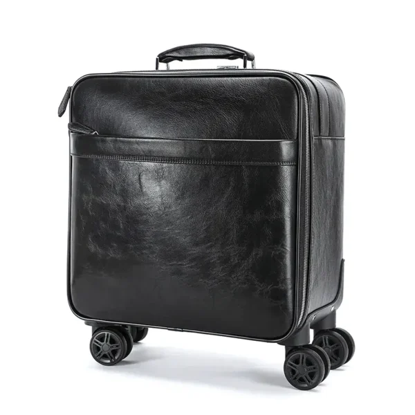 黑色-(2) Black leather rolling briefcase-style suitcase, studio shot