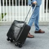 黑色-(4) Man pulling black leather trolley luggage, casual denim style