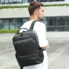 黑色_(4) Streetwear Fashion Men Leather Backpack
