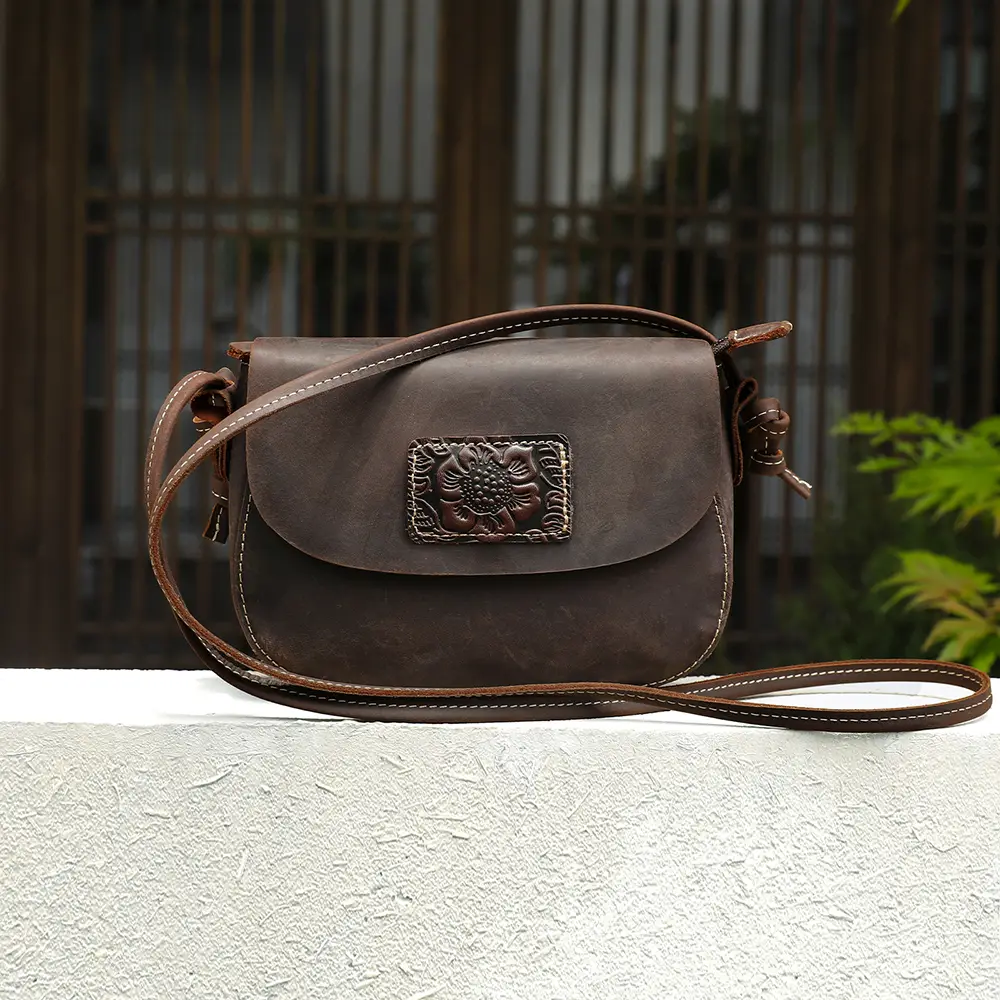 solid crazy horse leather saddle bag top grain cowhide purse bulk wholesale