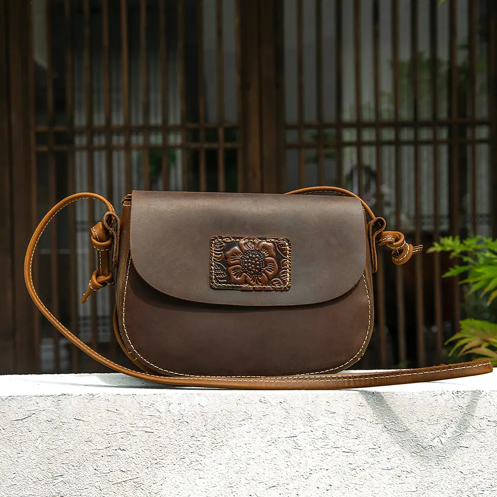 solid crazy horse leather saddle bag top grain cowhide purse bulk wholesale