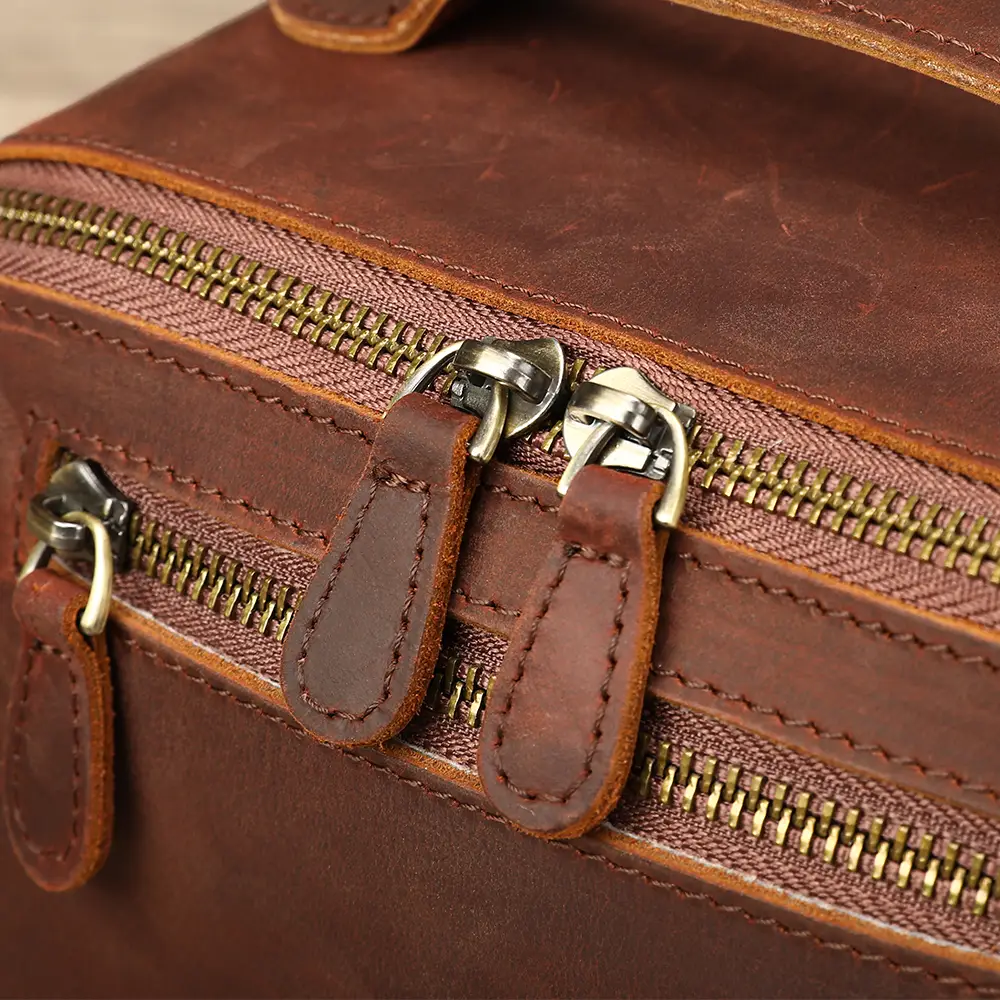 Detailed Display of the Leather Toiletry Bag