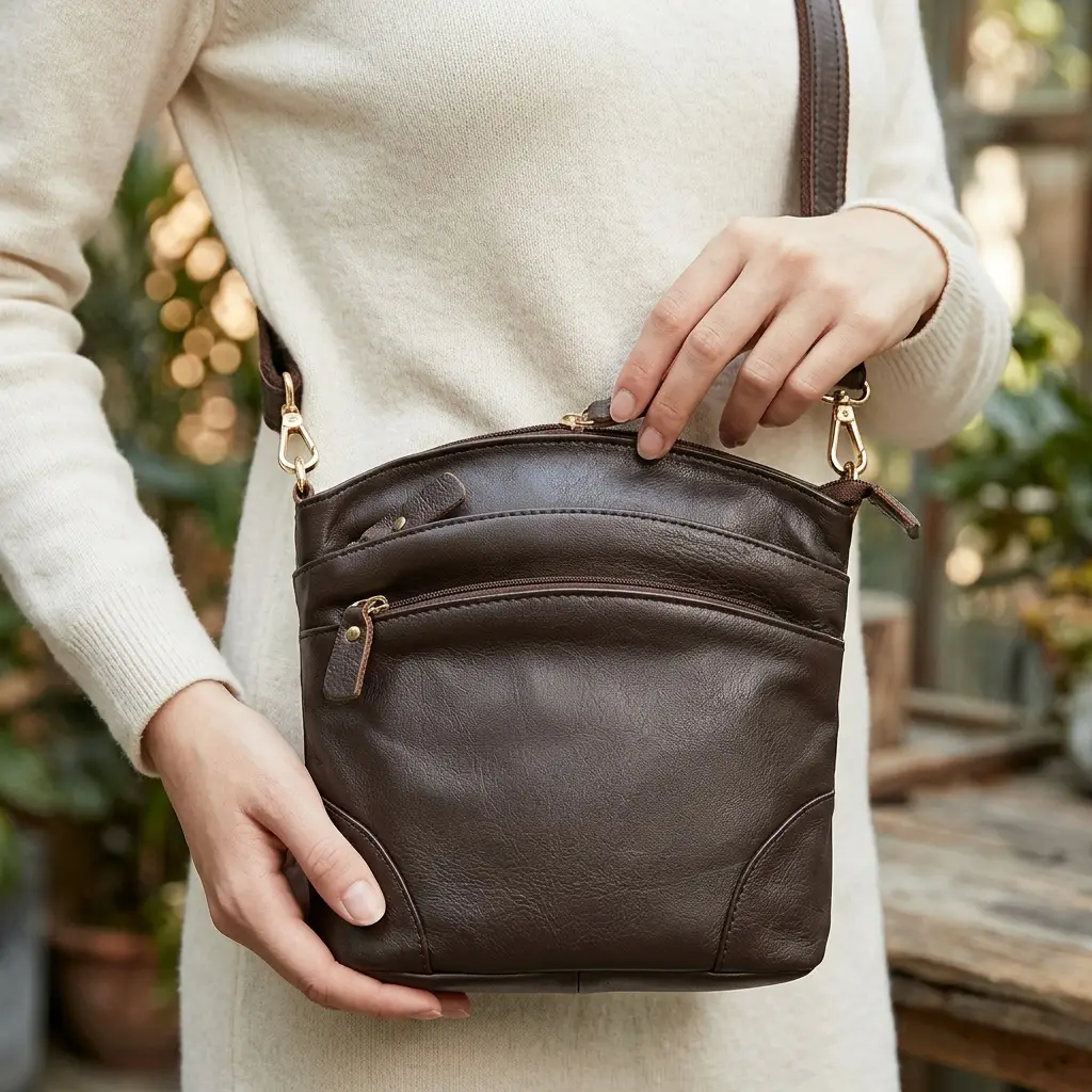 women's top-grain cowhide bucket crossbody bag