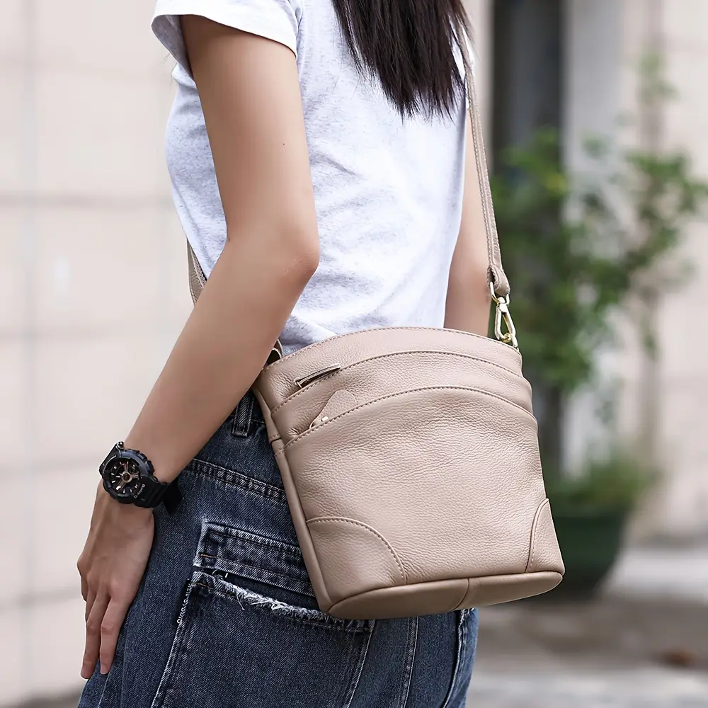 women's top-grain cowhide bucket crossbody bag