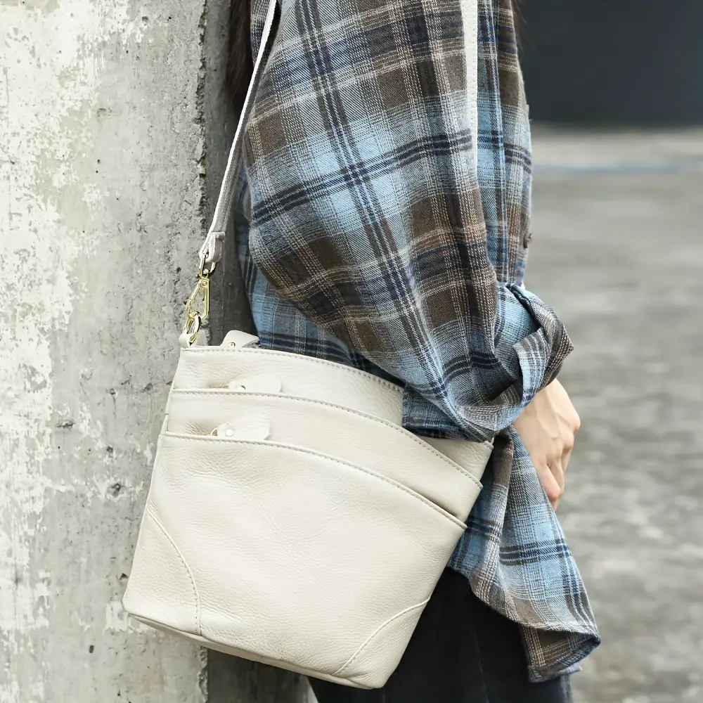 women's top-grain cowhide bucket crossbody bag