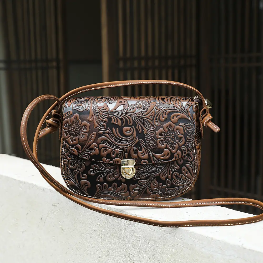 crazy horse leather embossed women crossbody bag top grain cowhide wholesale
