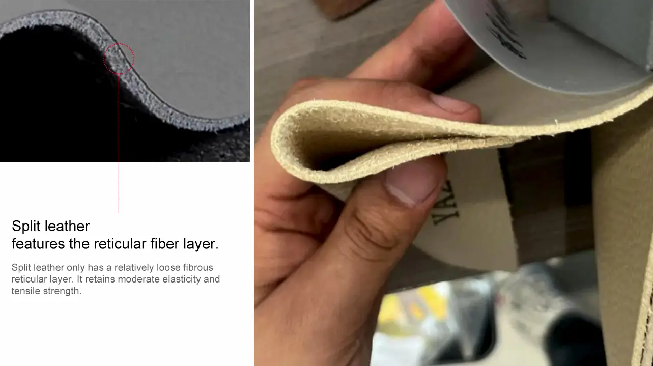 Split leather features the reticular fiber layer.