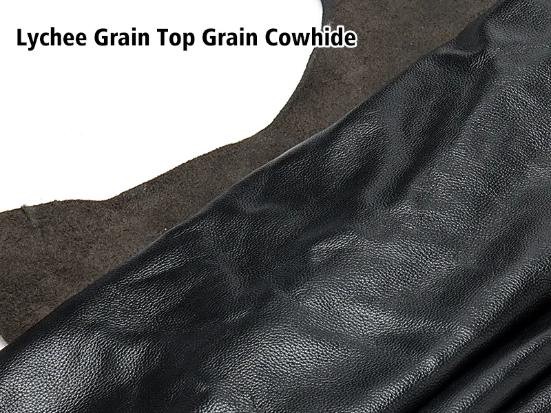Lychee grain top‑grain cowhide leather close‑up, raw leather material for handbags