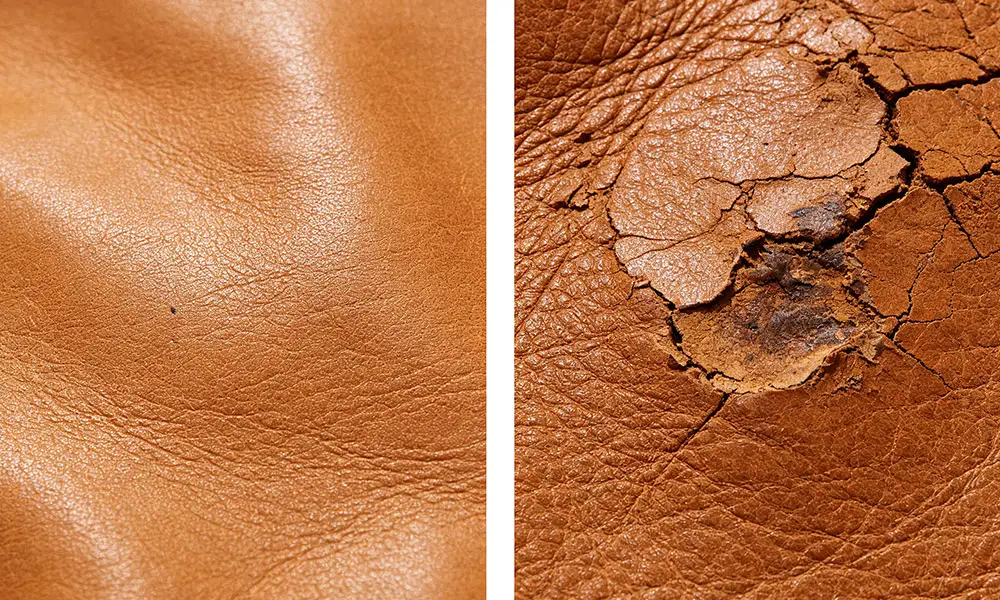 Distinguish acceptable tiny natural marks from serious inferior‑leather defects.