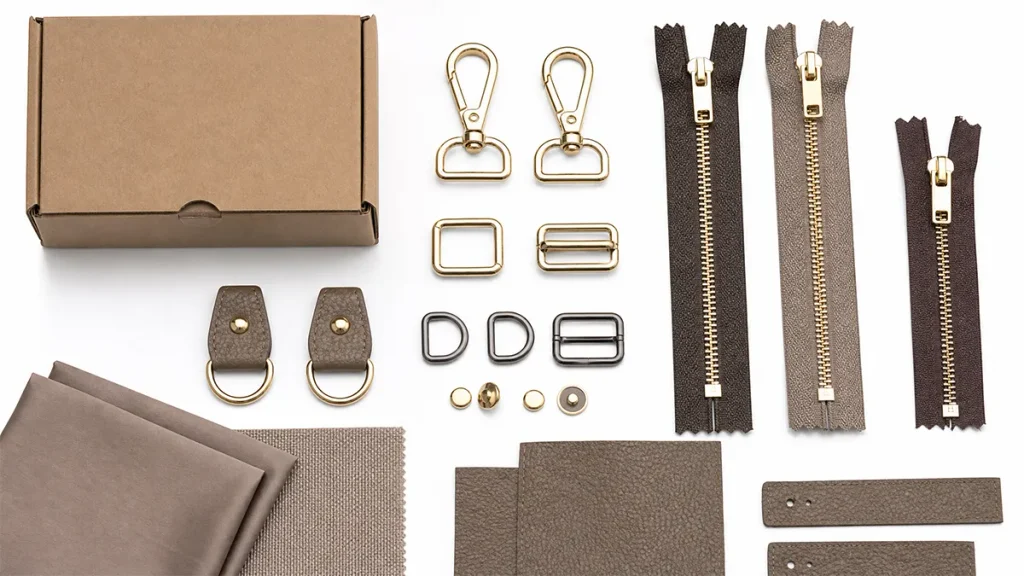 Leather bag hardware and accessories, zippers buckles fabric fittings for genuine leather bags