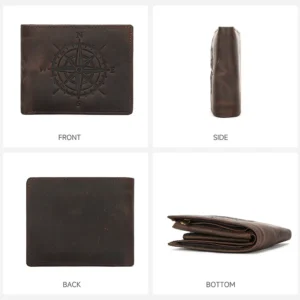 Crazy Horse Leather RFID Compass Wallet