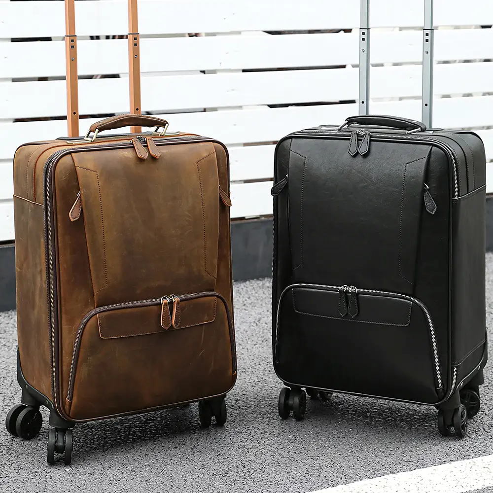 Wholesale Crazy Horse Leather Trolley Luggage