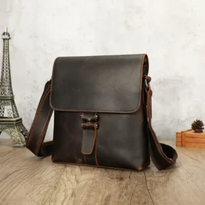 Wholesale Men Shoulder Bags, Vintage Crazy Horse Leather Crossbody Messenger Bag Fit 9.7 Inch Tablet, Genuine Leather Small Satchel Shoulder Bag For Men Daily Work Travel