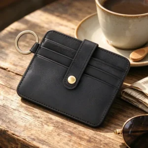 Wholesale Black Leather Card Holder Wallet with Key Ring Updated Wholesale black leather card holder wallet with key ring custom logo