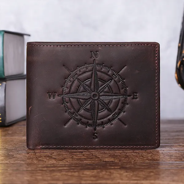 Wholesale unique compass leather RFID wallet for men