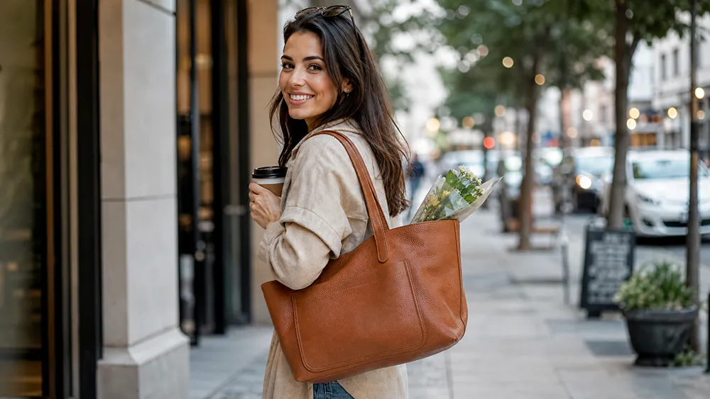 women genuine leather tote bag for commute