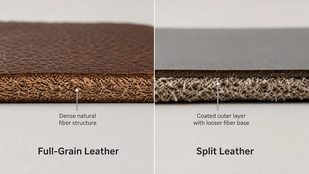 full‑grain leather vs split leather